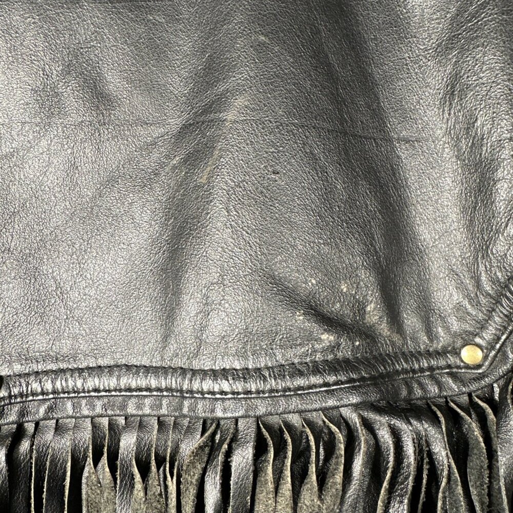Vintage Wilsons Leather Jacket Womens Medium Black Fringe Western Cropped Biker - Picture 8 of 11